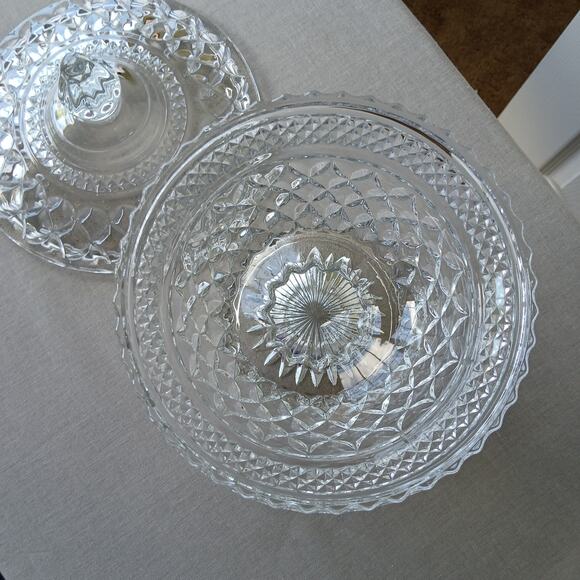 Anchor Hocking Wexford Cut Glass Footed Candy Dish with Lid vintage MCM - Picture 5 of 12